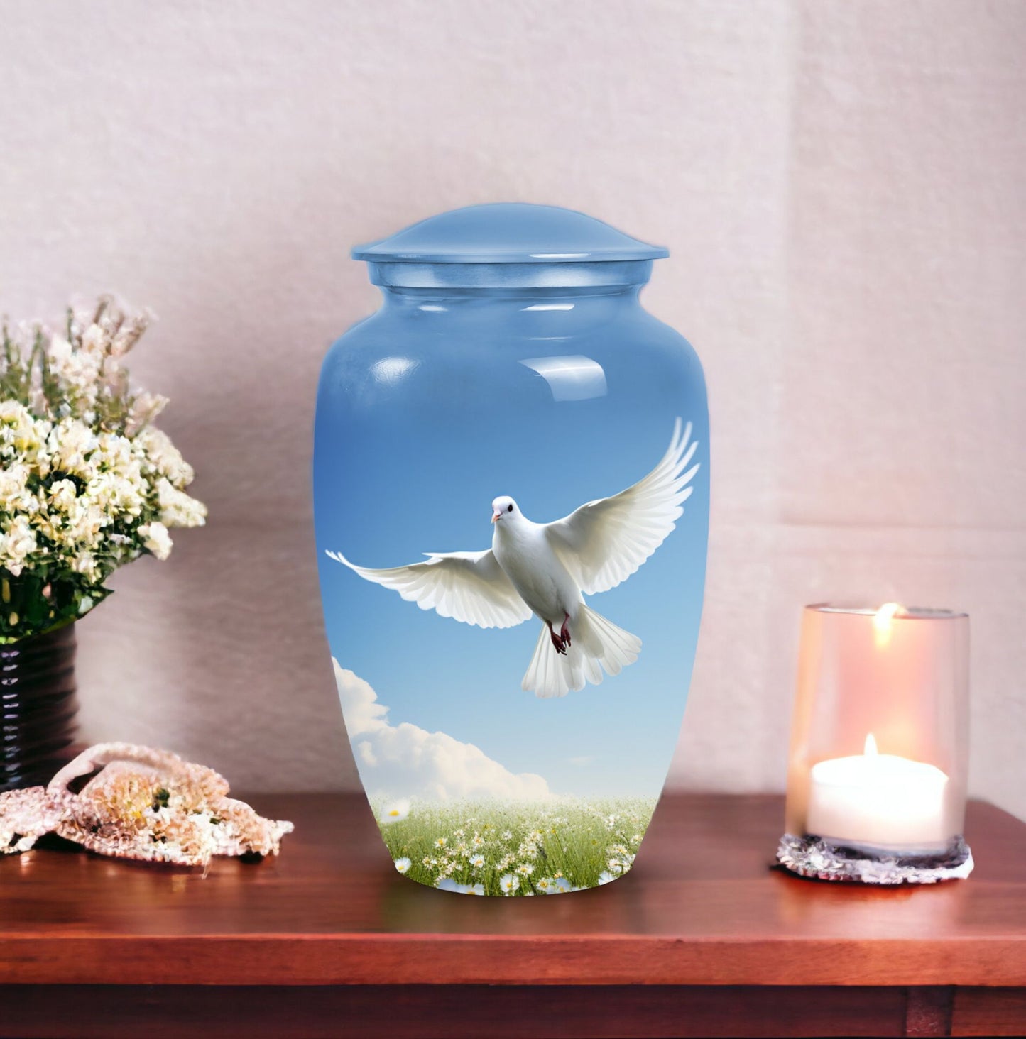 Classic Dove Urn for Ashes, Large Aluminium Urn Container.