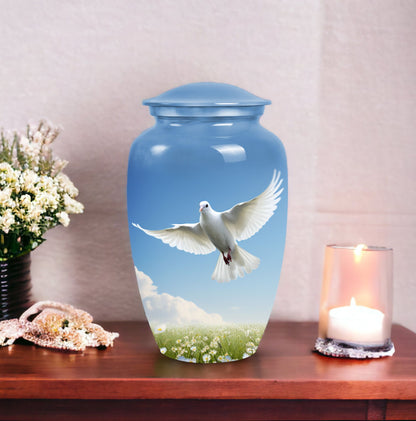 Classic Dove Urn for Ashes, Large Aluminium Urn Container.
