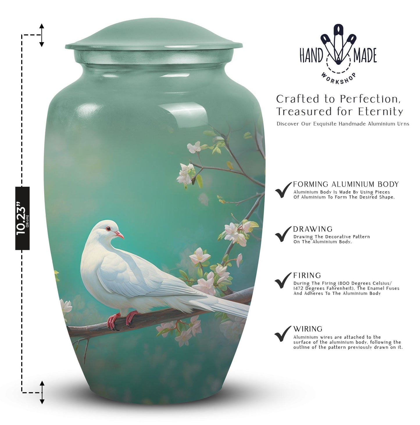 3-inch Dove Memorial large urn, Aluminium crafted.