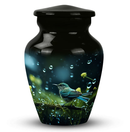 Green Sparrow Cremation Urn for Mother, made of Aluminium.