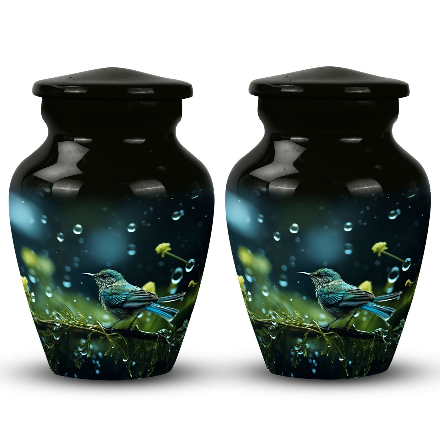 Green Sparrow Cremation Urn for Mother, made of Aluminium.