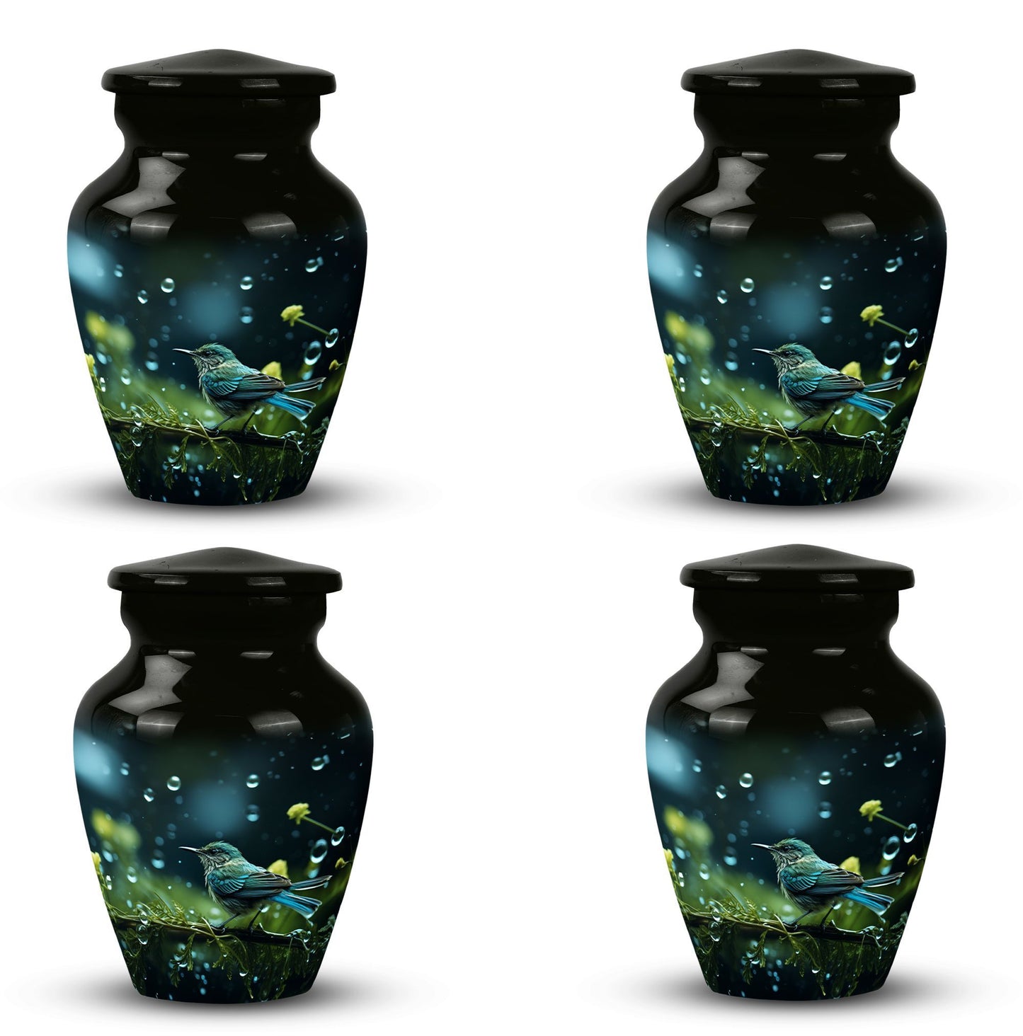 Green Sparrow Cremation Urn for Mother, made of Aluminium.