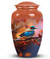 Blue Sparrow Memorial urn, adult-size cremation urn.