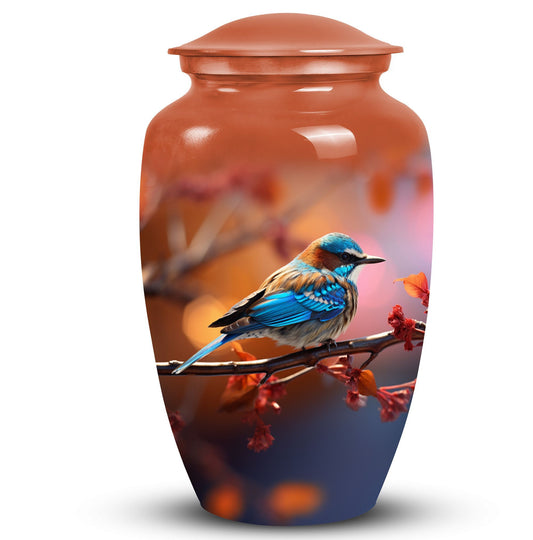 Blue Sparrow Memorial urn, adult-size cremation urn.