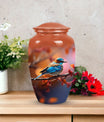 Blue Sparrow Memorial urn, adult-size cremation urn.