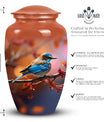 Blue Sparrow Memorial urn, adult-size cremation urn.
