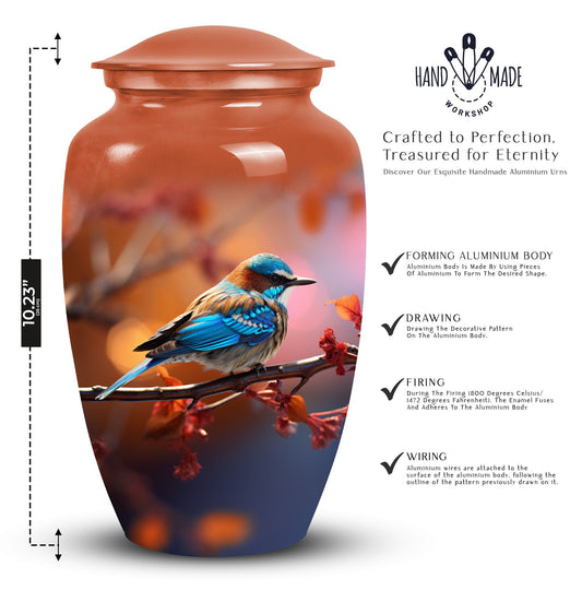 Blue Sparrow Memorial urn, adult-size cremation urn.