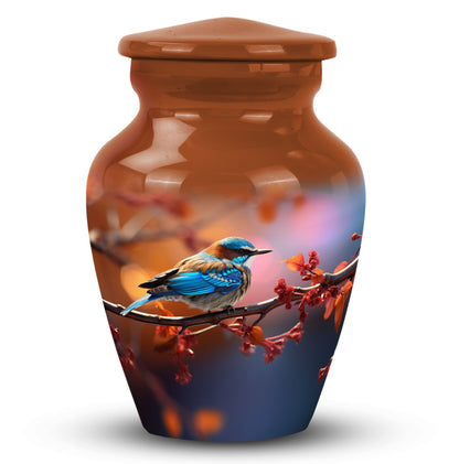 Blue Sparrow Memorial urn, adult-size cremation urn.