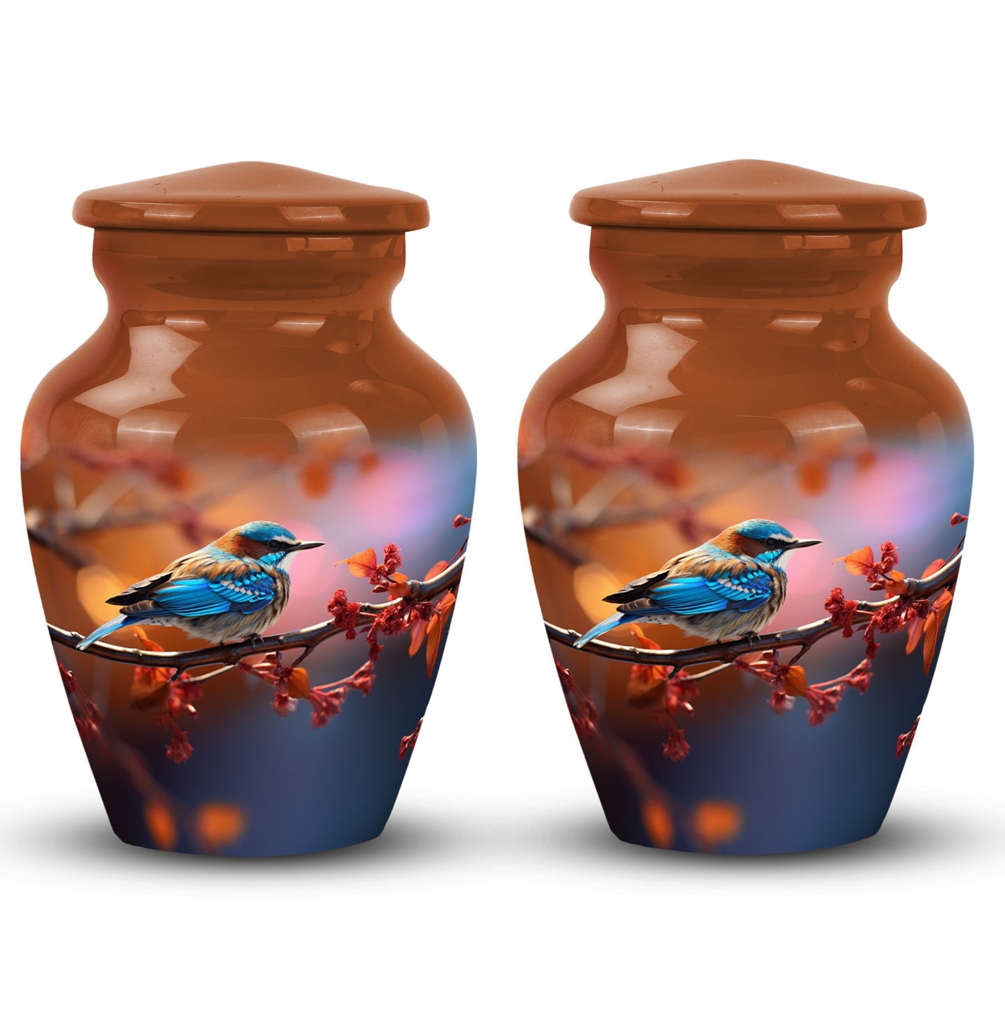 Blue Sparrow Memorial urn, adult-size cremation urn.