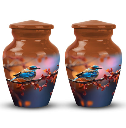 Blue Sparrow Memorial urn, adult-size cremation urn.