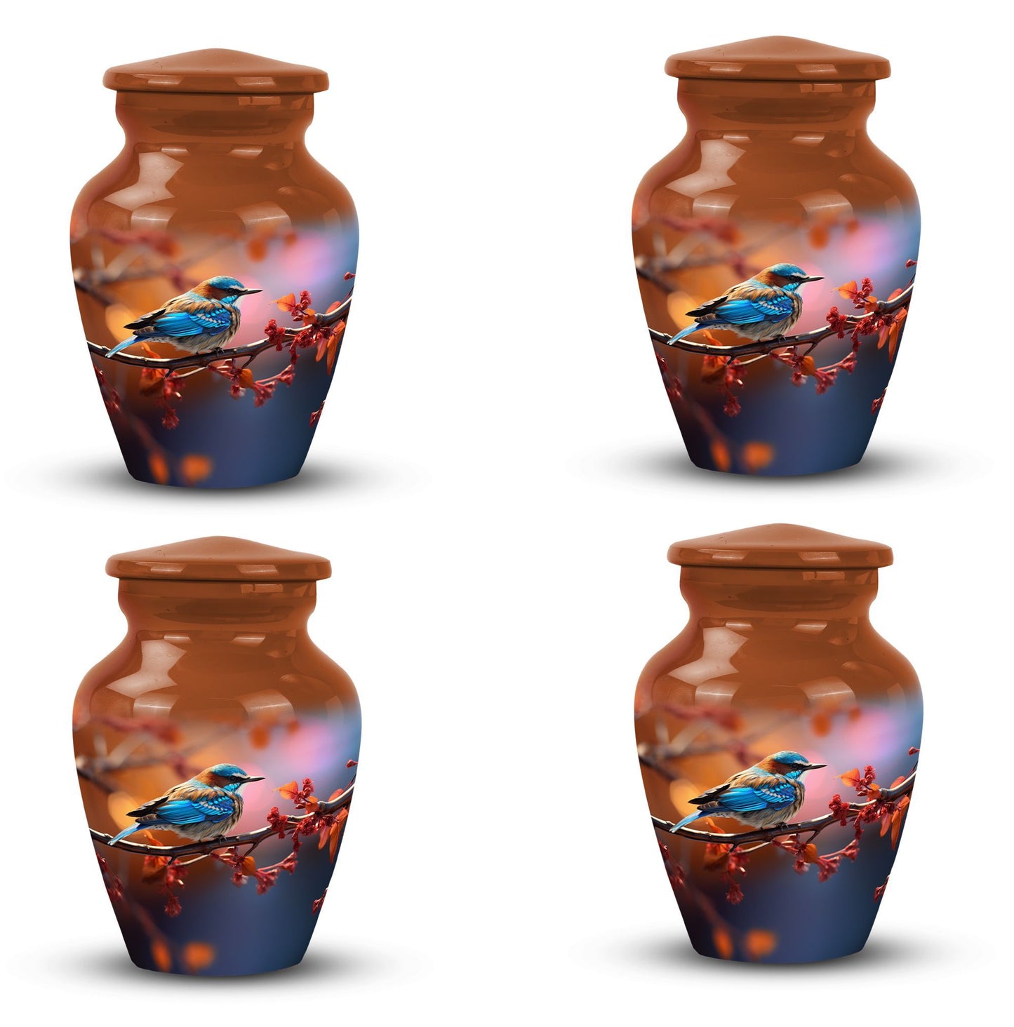 Blue Sparrow Memorial urn, adult-size cremation urn.