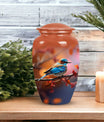 Blue Sparrow Memorial urn, adult-size cremation urn.