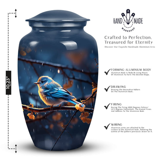 Large 3-inch Red Sparrow Aluminium Urn for Human Ashes
