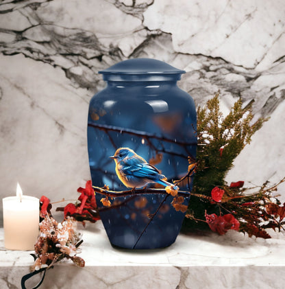 Large 3-inch Red Sparrow Aluminium Urn for Human Ashes