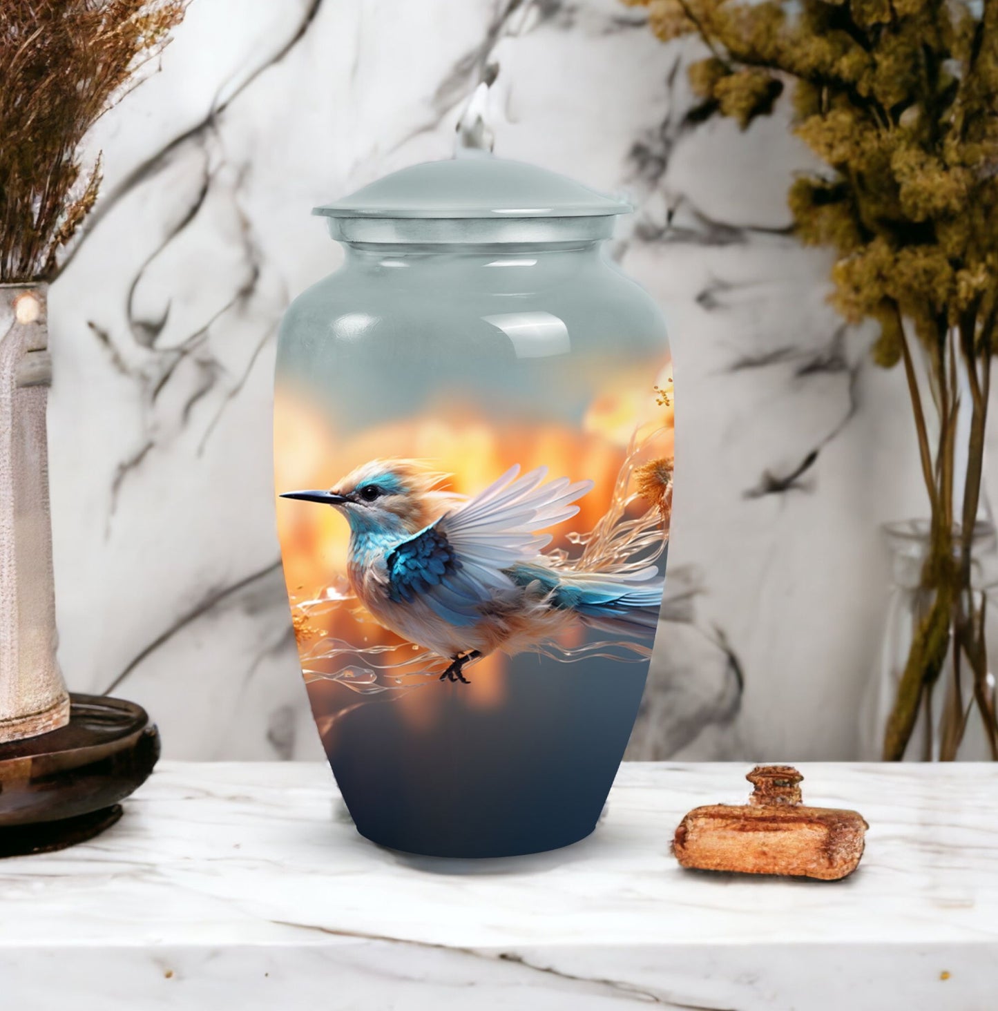 Classic 3 Inch Sparrow Urn for Ashes with personalization.
