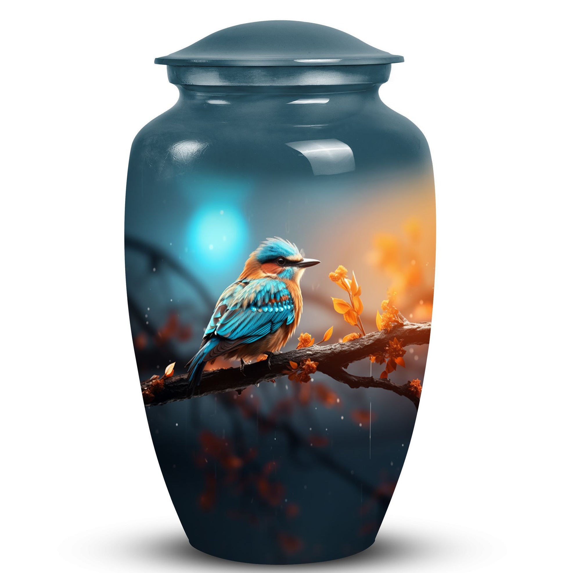 Colorful Sparrow Urn, a classic urn for ashes.