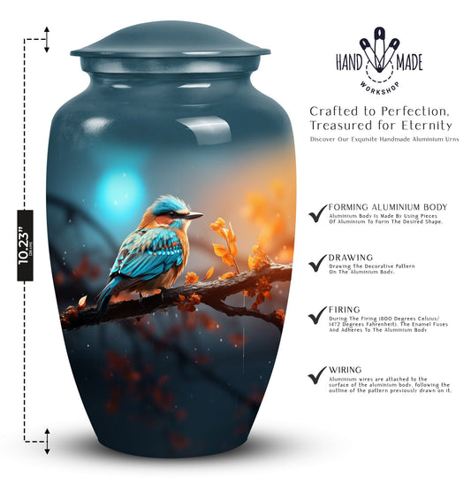 Colorful Sparrow Urn, a classic urn for ashes.