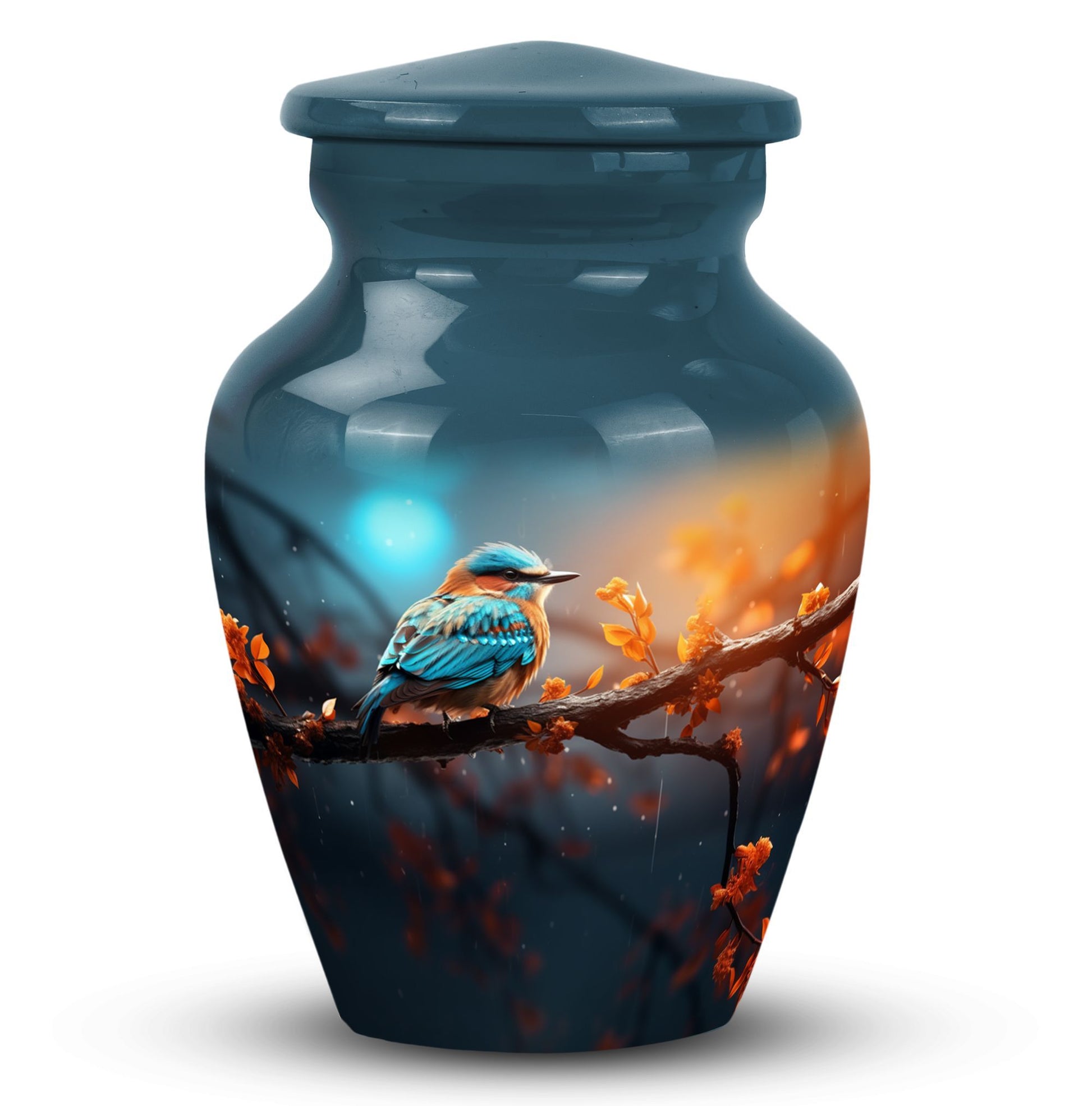 Colorful Sparrow Urn, a classic urn for ashes.