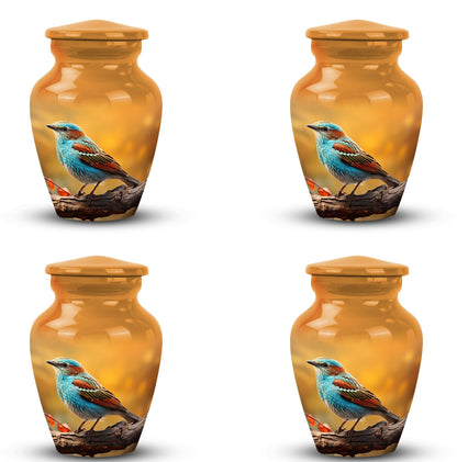 Colorful Sparrow Cremation Urn, Classic 3-inch Aluminium.