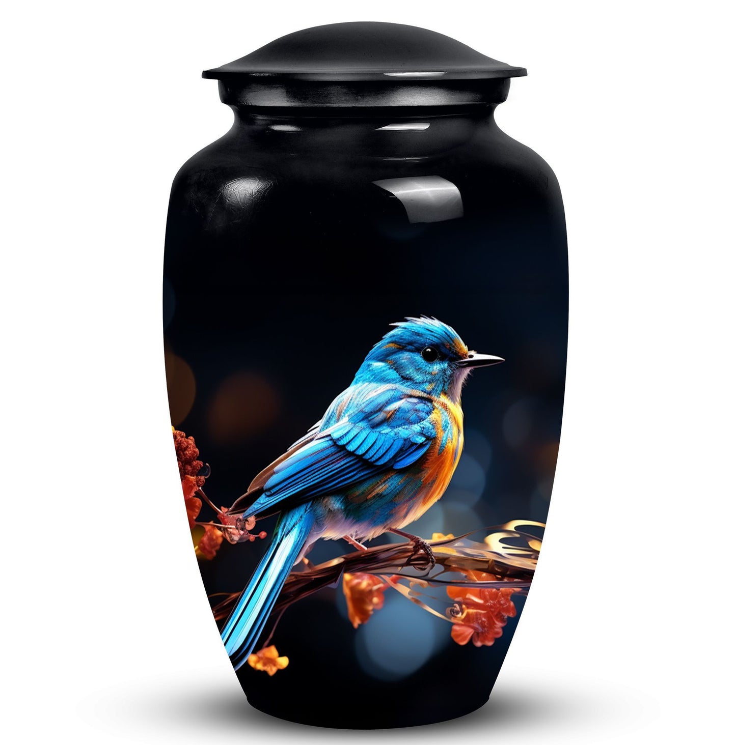Classic 3-inch blue sparrow cremation urn.