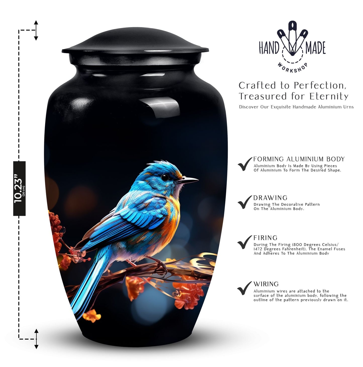 Classic 3-inch blue sparrow cremation urn.