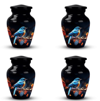 Classic 3-inch blue sparrow cremation urn.