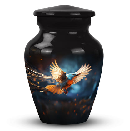 Classic Red Sparrow flying urn in aluminium for ashes.