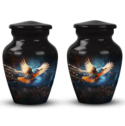Classic Red Sparrow flying urn in aluminium for ashes.