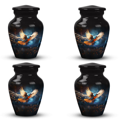 Classic Red Sparrow flying urn in aluminium for ashes.