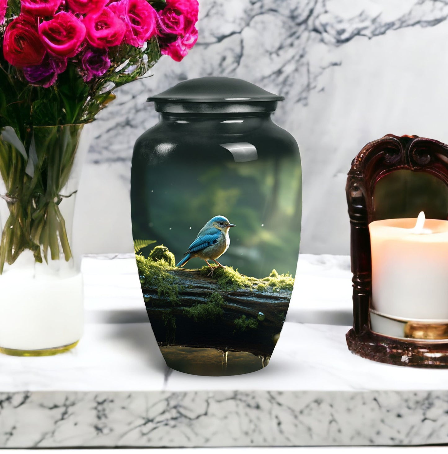 Blue Sparrow 3 Inch Classic Urn designed for human ashes.