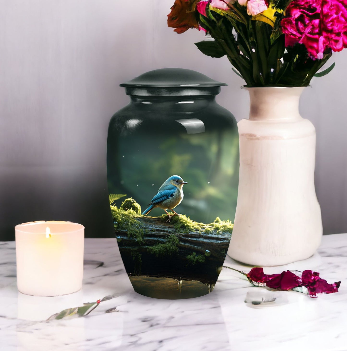 Blue Sparrow 3 Inch Classic Urn designed for human ashes.