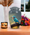 3-inch Green Sparrow Memorial Urn, classic design.