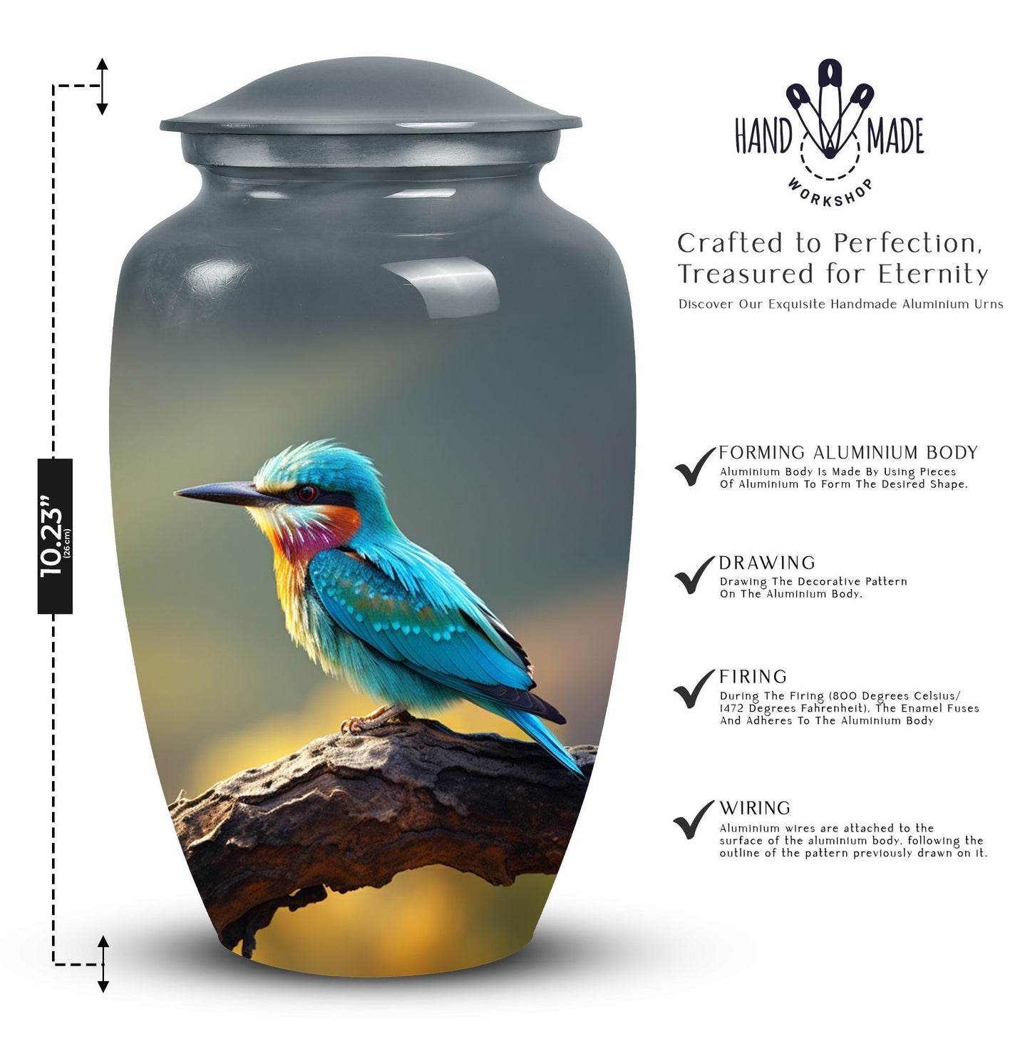 3-inch Green Sparrow Memorial Urn, classic design.