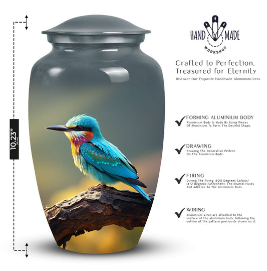 3-inch Green Sparrow Memorial Urn, classic design.