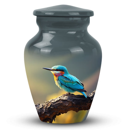 3-inch Green Sparrow Memorial Urn, classic design.