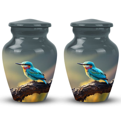 3-inch Green Sparrow Memorial Urn, classic design.