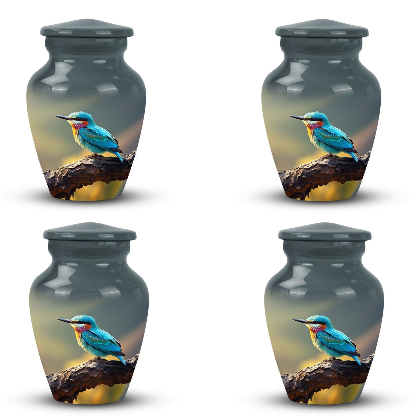 3-inch Green Sparrow Memorial Urn, classic design.
