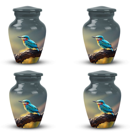 3-inch Green Sparrow Memorial Urn, classic design.
