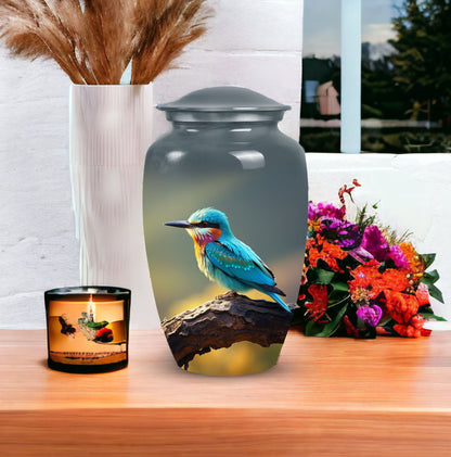 3-inch Green Sparrow Memorial Urn, classic design.