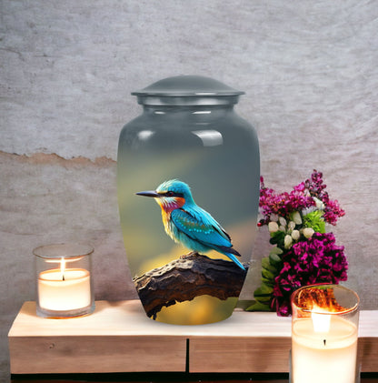3-inch Green Sparrow Memorial Urn, classic design.