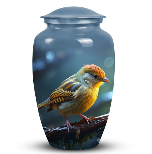 Yellow Sparrow Cremation Urn, large 3-inch classic design