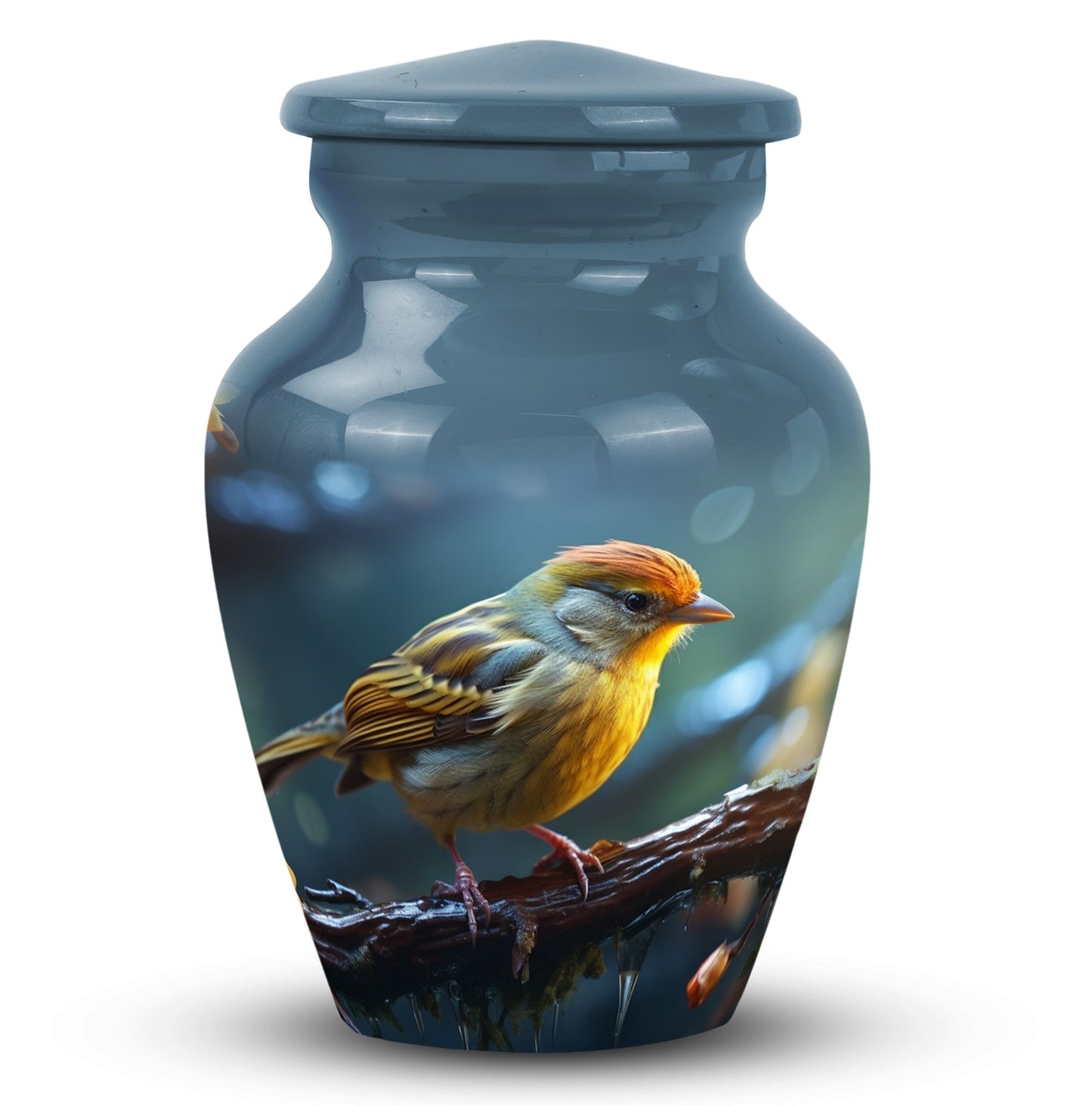 Yellow Sparrow Cremation Urn, large 3-inch classic design