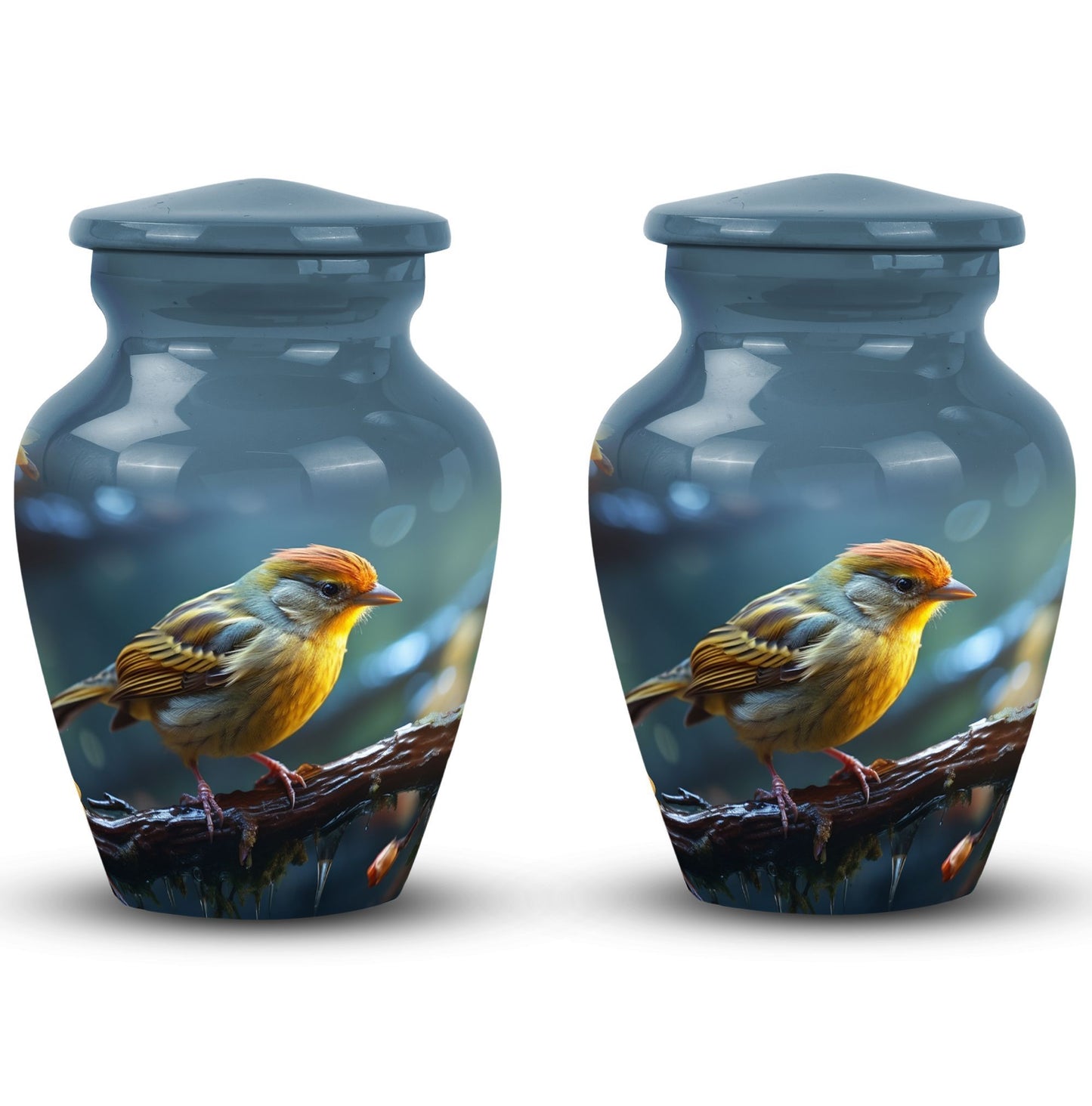Yellow Sparrow Cremation Urn, large 3-inch classic design