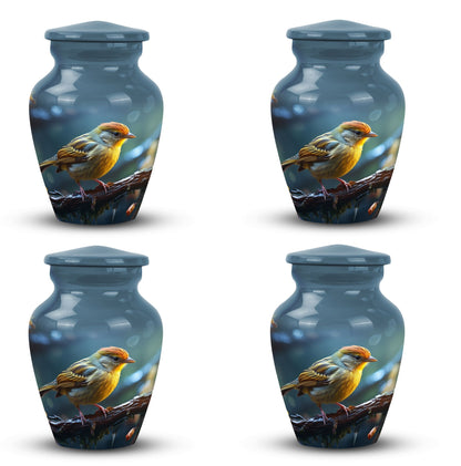 Yellow Sparrow Cremation Urn, large 3-inch classic design
