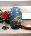 Yellow Sparrow Cremation Urn, large 3-inch classic design