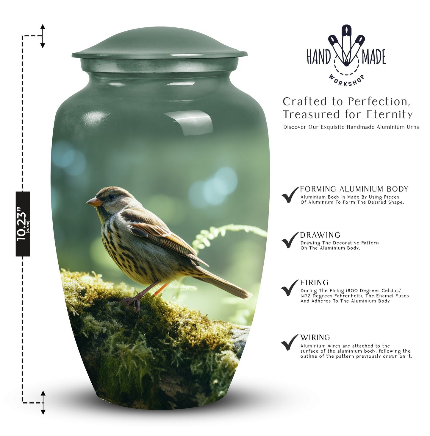Green Sparrow Classic urn for ashes.