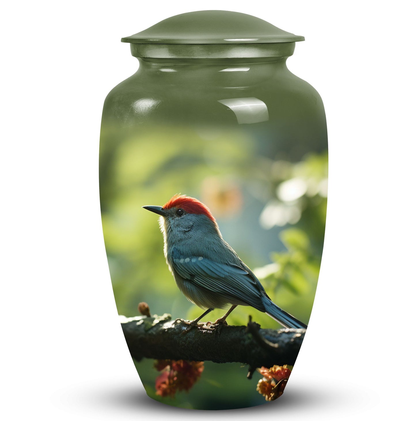 Red Sparrow Urn for Ashes, Classic Aluminium Cremation Urn