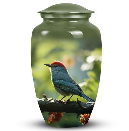 Red Sparrow Urn for Ashes, Classic Aluminium Cremation Urn