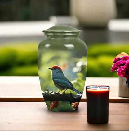Red Sparrow Urn for Ashes, Classic Aluminium Cremation Urn