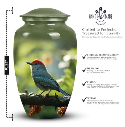 Red Sparrow Urn for Ashes, Classic Aluminium Cremation Urn